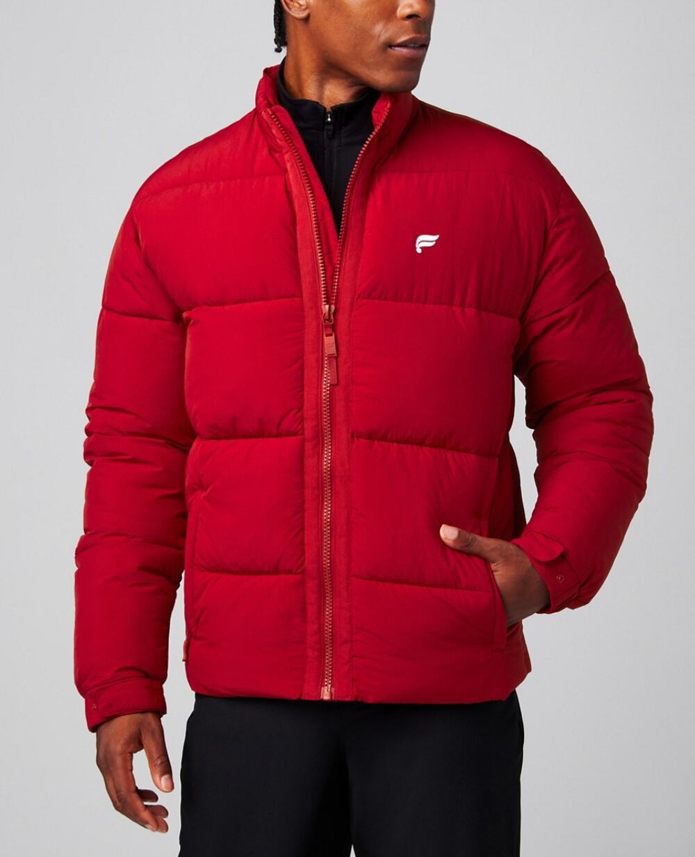 Fabletics Puffer Jacket Mens L Red The Essential Insulated Ski Outdoor Zip Coat